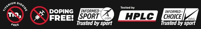Certyfikaty: bez dwutlenku tytanu, Doping Free, Informed-Sport, badania HPLC, Informed-Choice