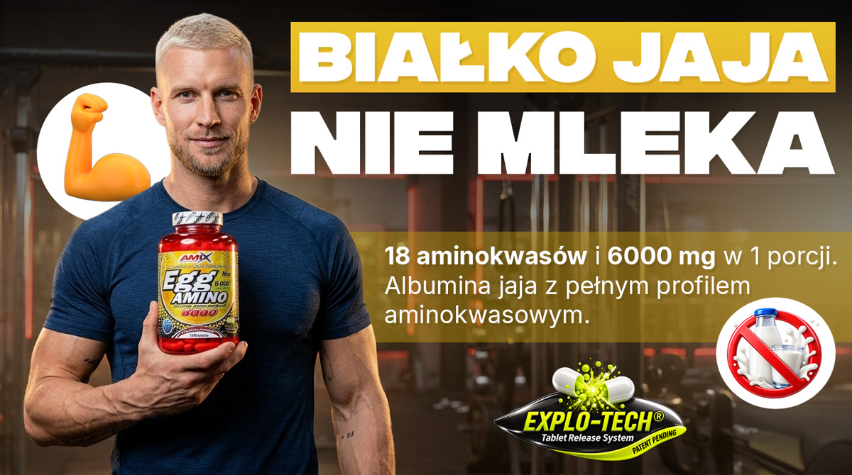 Amix Egg Amino 6000 900 tabletek: białko jaja, nie mleka, 18 aminokwasów i 6000 mg w porcji