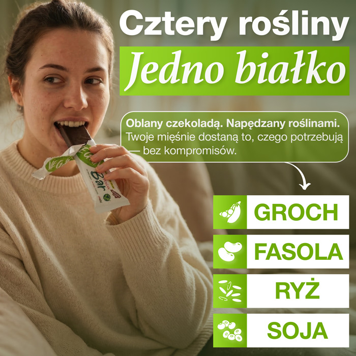 Cztery roślinne źródła białka w batonie Vegan Protein Bar