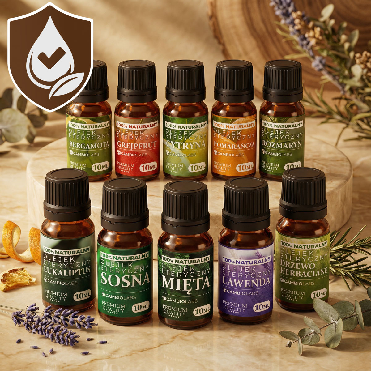 Olejki eteryczne CambioLabs premium - 100% naturalne, ciemne szkło
