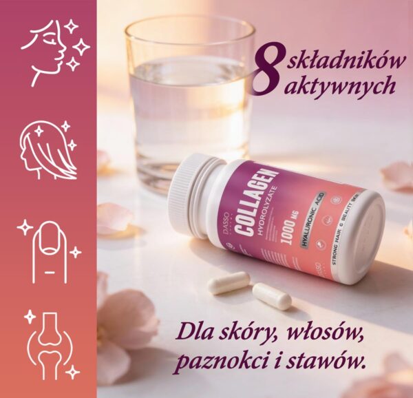 Kolagen wołowy w kapsułkach + Kwas Hialuronowy + Glukozamina 60 kaps. Dasso Pharma - Zdjęcie 2