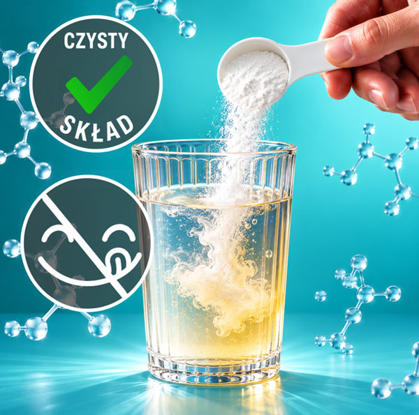 Kolagen naturalny CambioLabs w proszku - czysty skład bez aromatów i słodzików, rozpuszczony w napoju