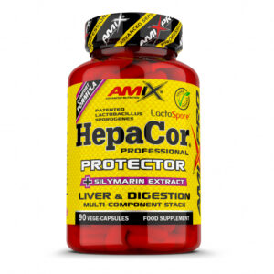 Słoik Amix HepaCor Protector AmixPro 90 kapsułek roślinnych, nowa etykieta, na białym tle