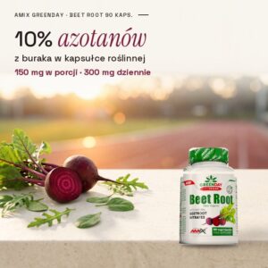 Beet Root GreenDay: 10% azotanów z buraka w kapsułce roślinnej, 150 mg w porcji i 300 mg dziennie