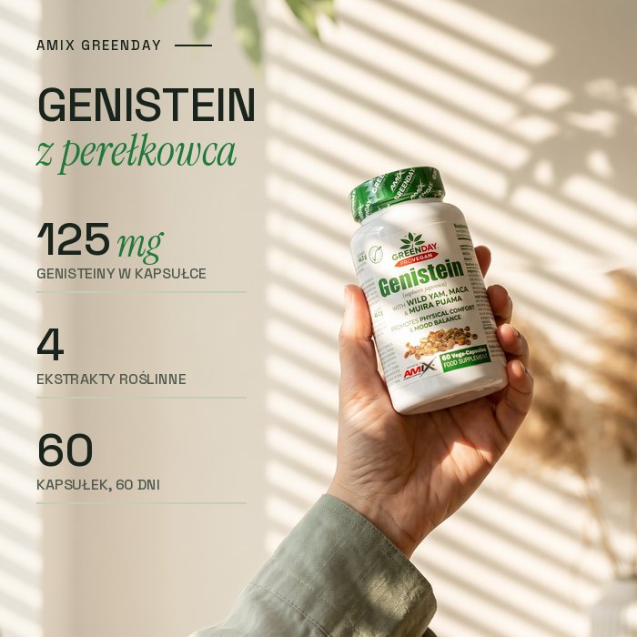 Amix GreenDay Genistein: 125 mg genisteiny w kapsułce, 4 ekstrakty roślinne, 60 kapsułek na 60 dni