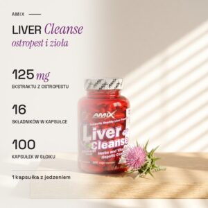 Amix Liver Cleanse: 125 mg ekstraktu z ostropestu, 16 składników w kapsułce, 100 kapsułek w słoiku