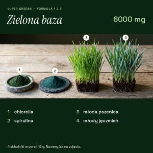 Super Greens: zielona baza 6000 mg z chlorelli, spiruliny, młodej pszenicy i jęczmienia