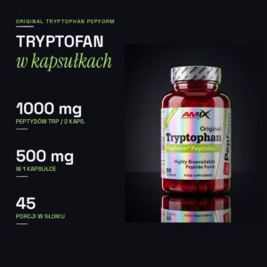 Original Tryptophan PepForm: 1000 mg peptydów tryptofanowych w 2 kapsułkach, 500 mg w kapsułce, 45 porcji