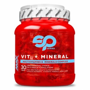 Amix Vit&Mineral Super Pack 30 saszetek, czerwona tuba SP Series z biało-srebrną nakrętką na białym tle