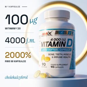 Witamina D 4000 Amix: 100 µg, czyli 4000 j.m. witaminy D3 w kapsułce, 2000% RWS